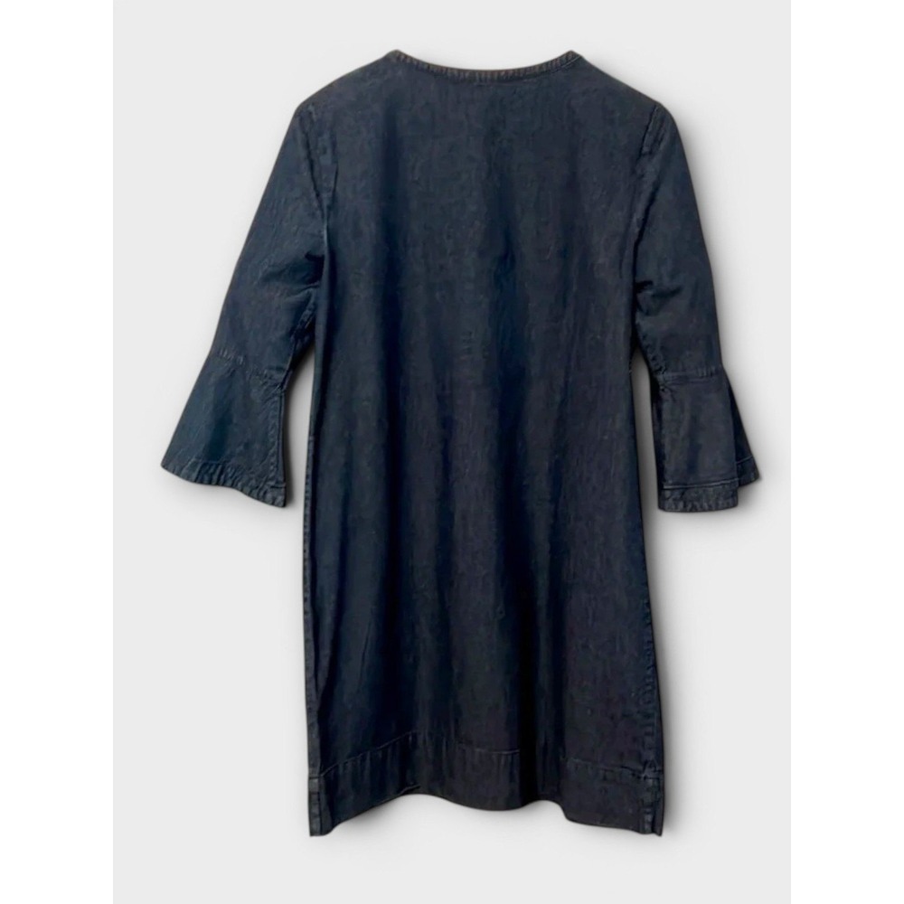 Draper James Chambray Dress Ruffle Front Bell Sleeve Blue Cotton 6 Southern Mod - Picture 3 of 10